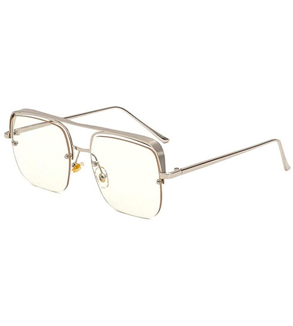 Square One Lens Square Flat Top Sunglasses Men Women Fashion Metal Frame Sun Glasses UV400 Sunshade Glasses - Silver - CA1933...