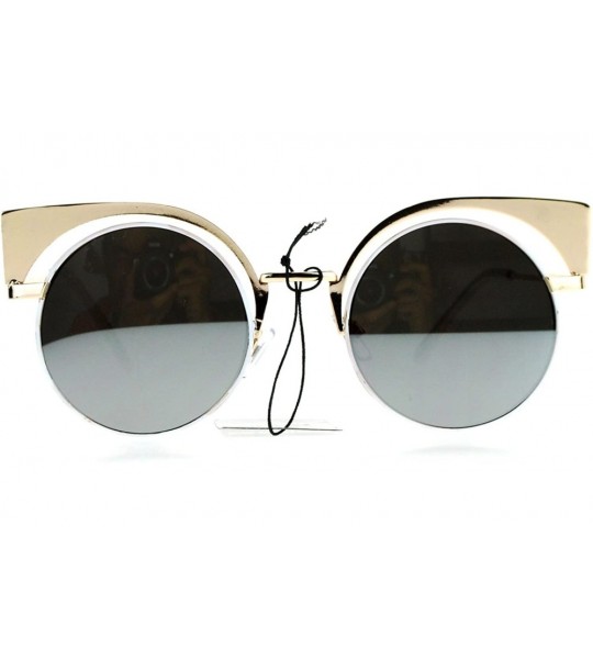 Cat Eye Color Mirror Metal Eyebrow Cat Eye Round Circle Lens Sunglasses - Gold White Silver - CP12LXI4DHZ $24.19