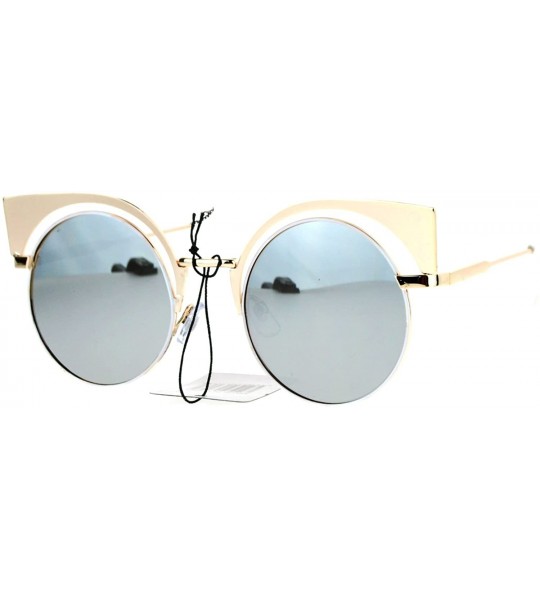 Cat Eye Color Mirror Metal Eyebrow Cat Eye Round Circle Lens Sunglasses - Gold White Silver - CP12LXI4DHZ $24.19