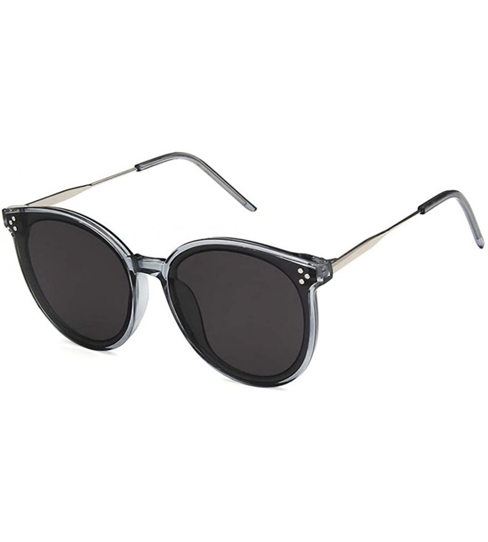 Oval Unisex Sunglasses Retro Bright Black Grey Drive Holiday Oval Non-Polarized UV400 - Grey - CB18RKH2WEO $18.80