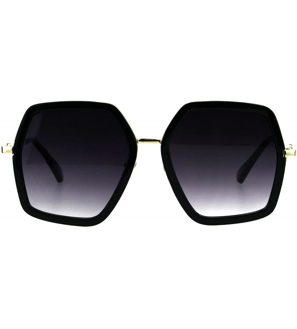 Rectangular Womens Double Rim Polygon Shape Designer Fashion Sunglasses - Black Smoke - CA18GRZWZXY $22.93