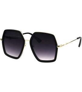 Rectangular Womens Double Rim Polygon Shape Designer Fashion Sunglasses - Black Smoke - CA18GRZWZXY $22.93