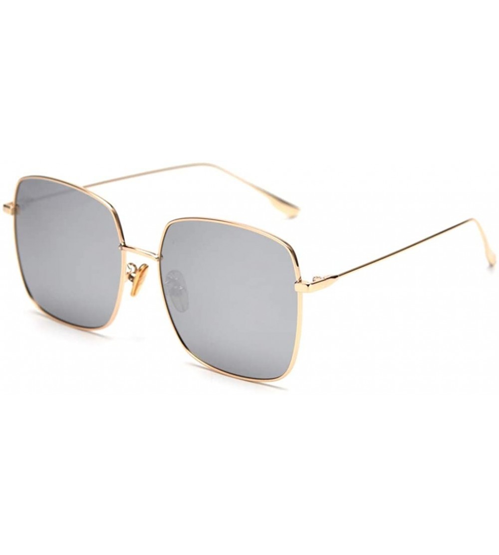 Square Mirror Sunglasses Men Polarized Metal Frame Big Sun Glasses for Women Square - Silver Mirror - CF18W37C8GK $21.44