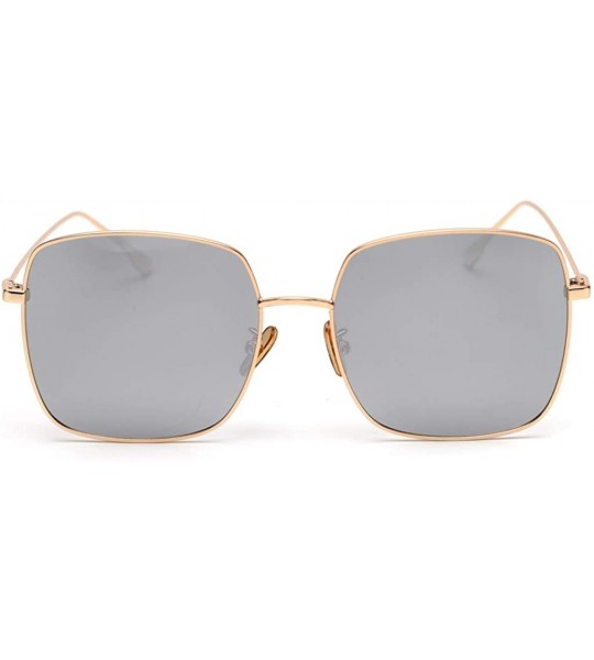 Square Mirror Sunglasses Men Polarized Metal Frame Big Sun Glasses for Women Square - Silver Mirror - CF18W37C8GK $21.44