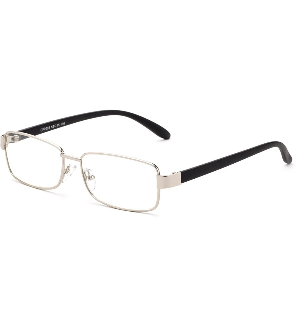 Square "Bruce" Aluminum Brushed Prescription Ready Clear Lens Rx Frames - Silver/Black - CA12KRZEFTL $32.57