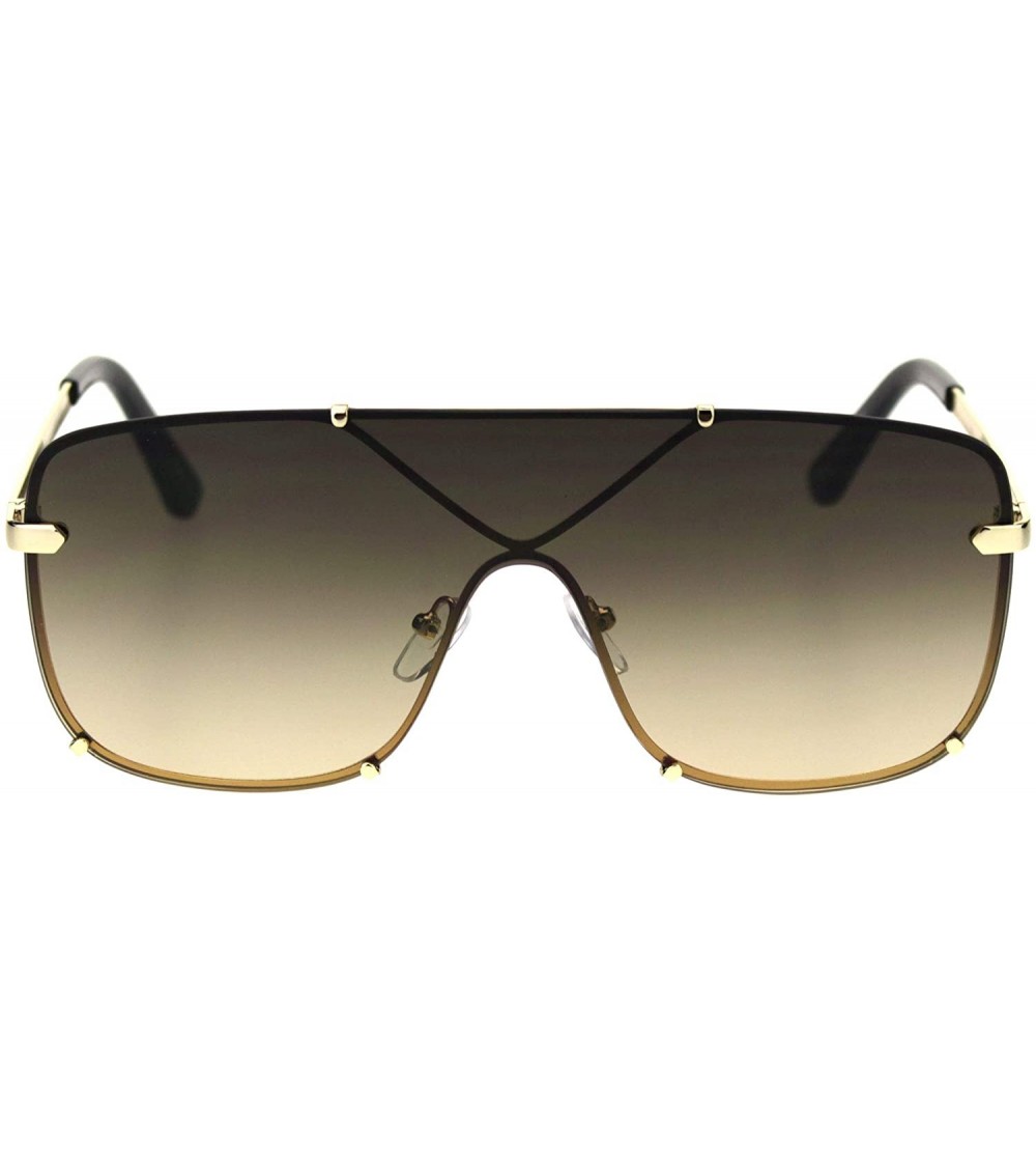 Rectangular Mens Oversize Exposed Lens Flat Top Racer Shield Sunglasses - Gold Brown - C718S6DE6G6 $25.08