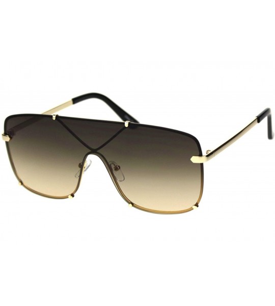 Rectangular Mens Oversize Exposed Lens Flat Top Racer Shield Sunglasses - Gold Brown - C718S6DE6G6 $25.08