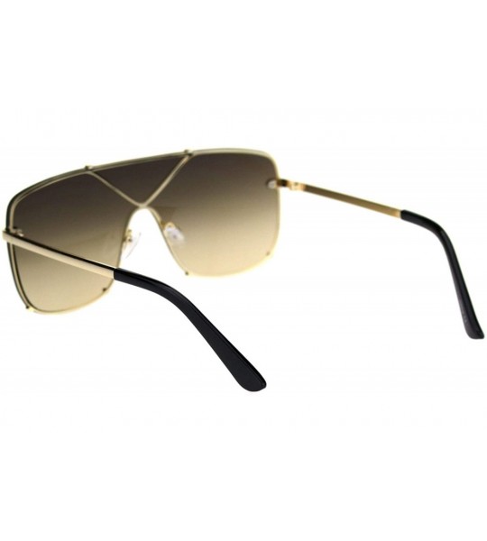 Rectangular Mens Oversize Exposed Lens Flat Top Racer Shield Sunglasses - Gold Brown - C718S6DE6G6 $25.08