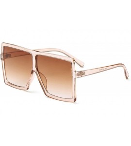 Square Square Oversized Sunglasses for Women Men Flat Top Fashion Shades - Clear Orange/Tea Lens - CU18CLRHHAI $19.02