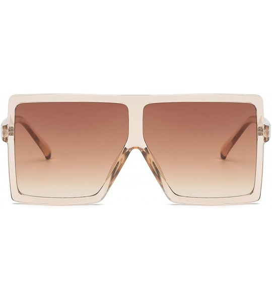 Square Square Oversized Sunglasses for Women Men Flat Top Fashion Shades - Clear Orange/Tea Lens - CU18CLRHHAI $19.02