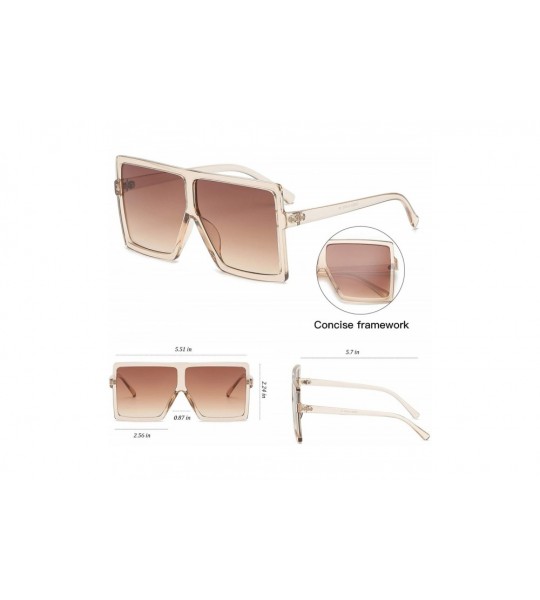 Square Square Oversized Sunglasses for Women Men Flat Top Fashion Shades - Clear Orange/Tea Lens - CU18CLRHHAI $19.02