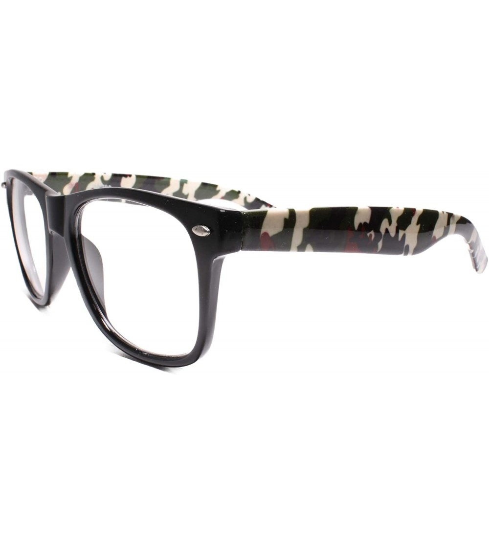 Rectangular Camo Camouflage Temple Horn Rimmed Rectangle Clear Lens Eye Glasses - Camouflage 1 - CE18URH366O $22.87