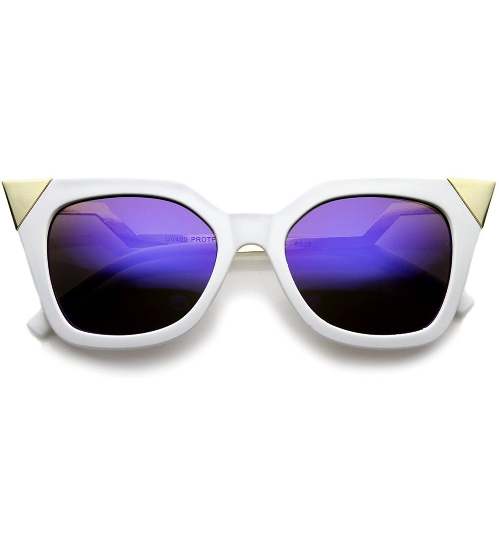 Butterfly Women's Bold Metal Accent Zigzag Temple Colored Mirror Lens Cat Eye Sunglasses 52mm - White-gold / Ice - CE128UKQM8...
