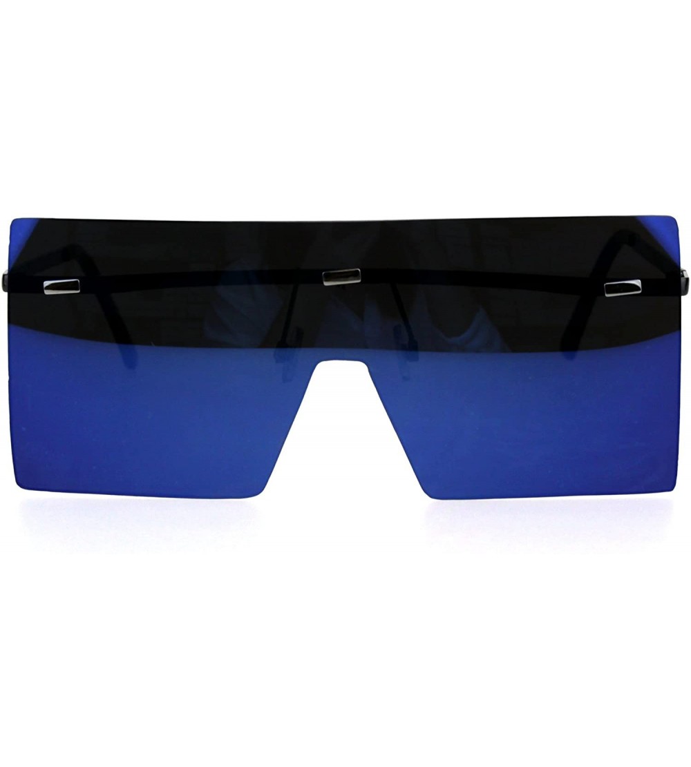 Rimless Futuristic Rimless Shield Color Mirror Lens Robotic Metal Rim Sunglasses - Silver Blue Mirror - CK18GM3K5ZX $27.26