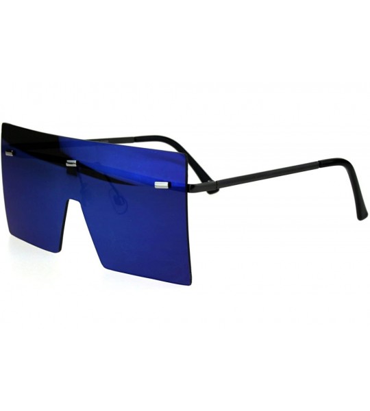 Rimless Futuristic Rimless Shield Color Mirror Lens Robotic Metal Rim Sunglasses - Silver Blue Mirror - CK18GM3K5ZX $27.26