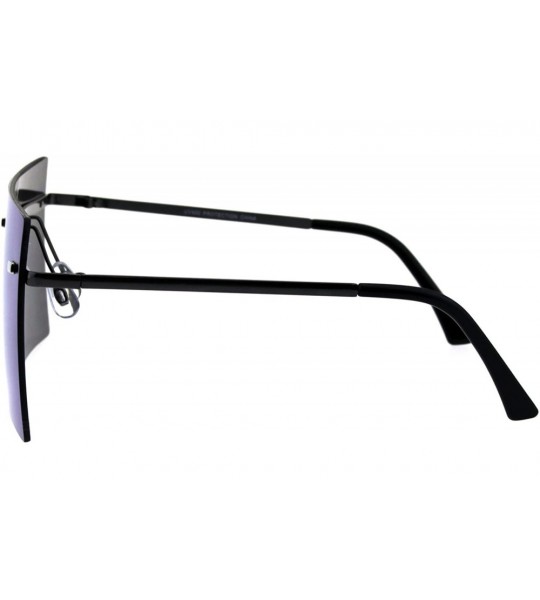 Rimless Futuristic Rimless Shield Color Mirror Lens Robotic Metal Rim Sunglasses - Silver Blue Mirror - CK18GM3K5ZX $27.26