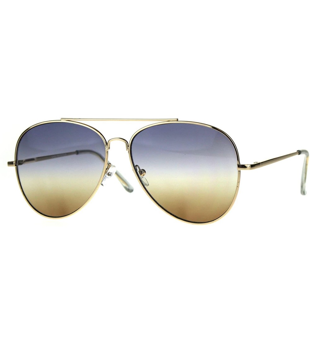 Aviator Gold Aviator Spring Hinge Sunglasses Ombre Multicolor Gradient Lens UV 400 - Gold (Blue Brown) - C9188OKAQWA $19.57
