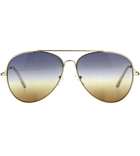 Aviator Gold Aviator Spring Hinge Sunglasses Ombre Multicolor Gradient Lens UV 400 - Gold (Blue Brown) - C9188OKAQWA $19.57