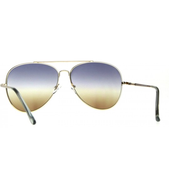 Aviator Gold Aviator Spring Hinge Sunglasses Ombre Multicolor Gradient Lens UV 400 - Gold (Blue Brown) - C9188OKAQWA $19.57