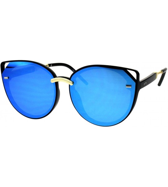 Oversized Womens Retro Mod Designer Oversize Plastic Cat Eye Sunglasses - Black Blue Mirror - CE18EKU686E $22.63