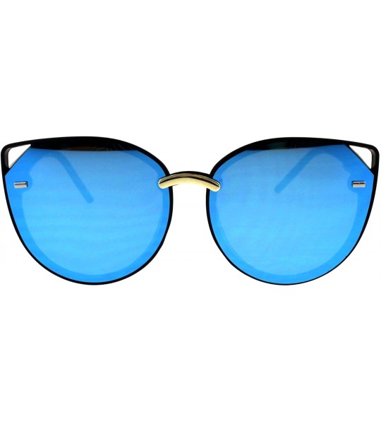 Oversized Womens Retro Mod Designer Oversize Plastic Cat Eye Sunglasses - Black Blue Mirror - CE18EKU686E $22.63