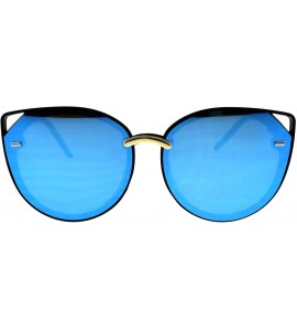 Oversized Womens Retro Mod Designer Oversize Plastic Cat Eye Sunglasses - Black Blue Mirror - CE18EKU686E $22.63