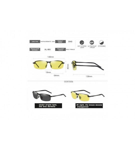 Rectangular Men's Photochromic Polarized Sunglasses Day and Night Driving Sports Glasses - Yellow - CC18W5TGGL7 $45.81