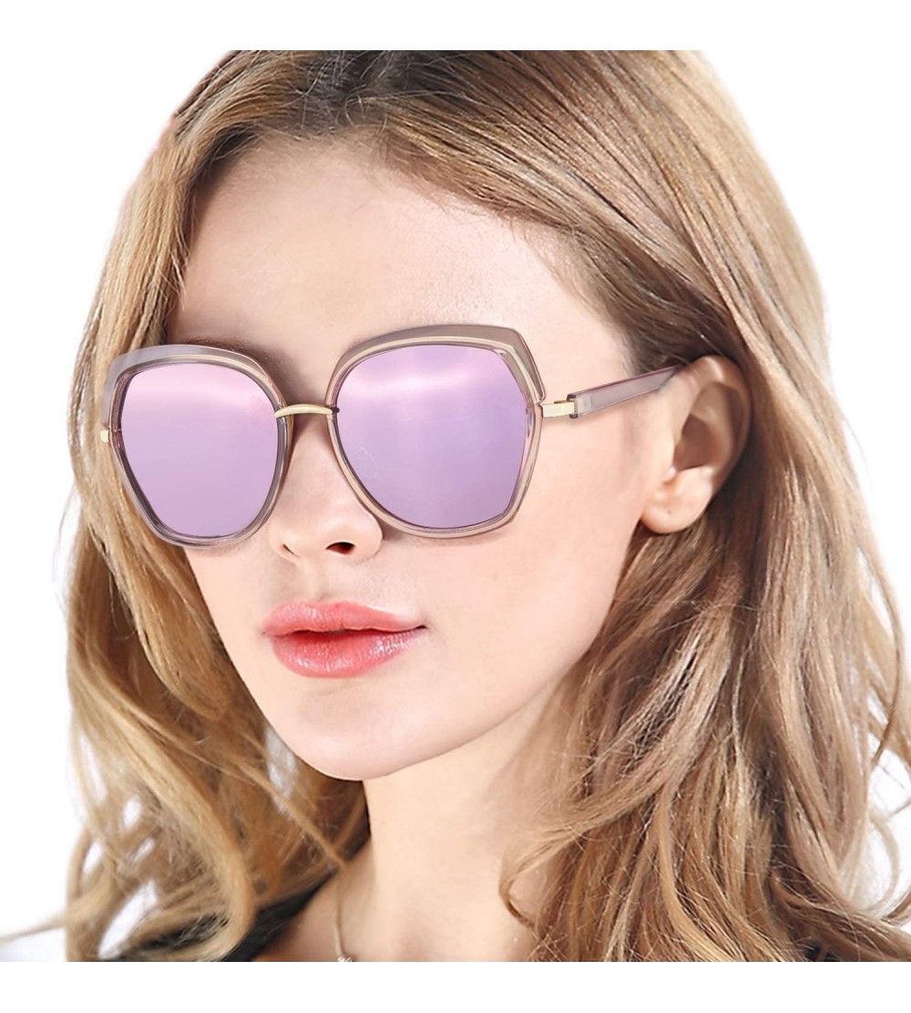 Square Oversized Mirrored Sunglasses for Women-Square Frame Design Womens Sunglases 100% UV Protection - CN18X52K5GD $25.64