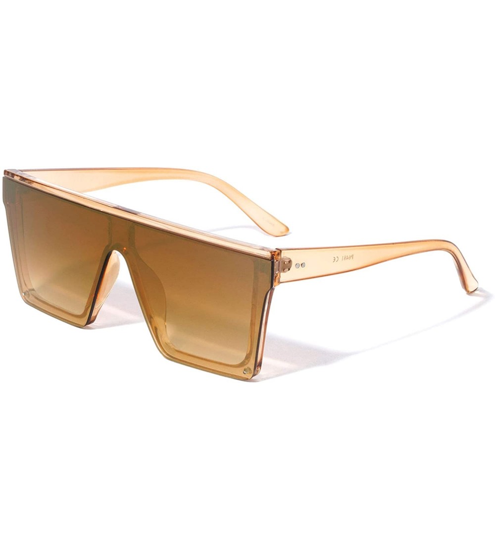 Shield Bologna Geometric Wide Flat Top Shield Sunglasses - Crystal Brown - CR1975ZLXNS $26.20
