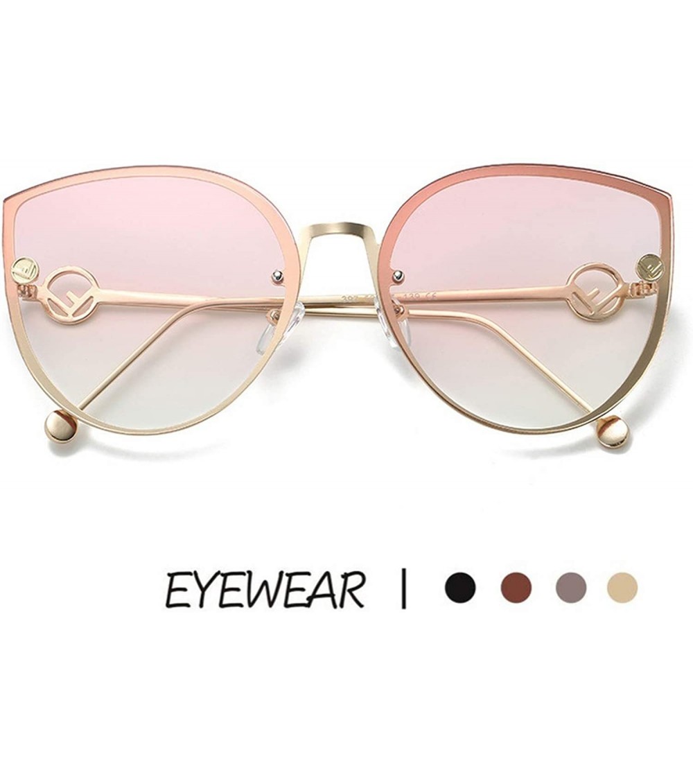 Cat Eye 2019 Lady Cat Eye Sunglasses Women Vintage Rimless Gradient Sun Glasses - Gold Clear Pink - CF18W7H9GDG $28.00