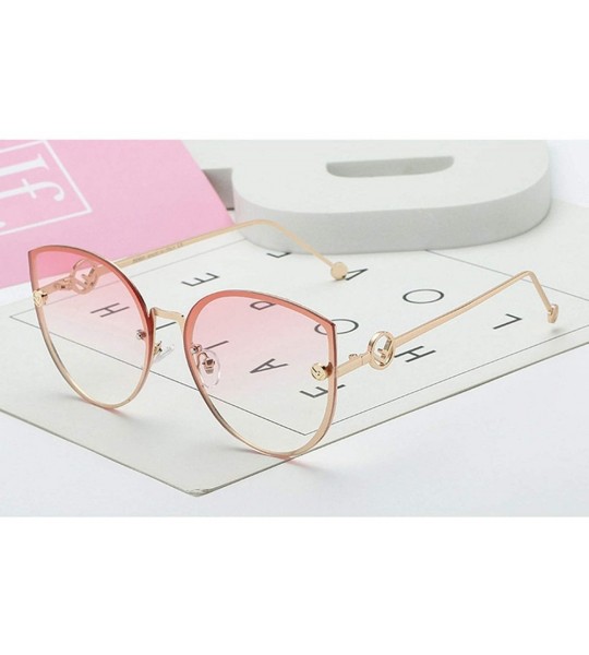 Cat Eye 2019 Lady Cat Eye Sunglasses Women Vintage Rimless Gradient Sun Glasses - Gold Clear Pink - CF18W7H9GDG $28.00