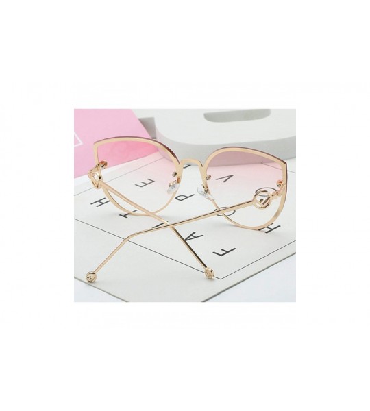 Cat Eye 2019 Lady Cat Eye Sunglasses Women Vintage Rimless Gradient Sun Glasses - Gold Clear Pink - CF18W7H9GDG $28.00