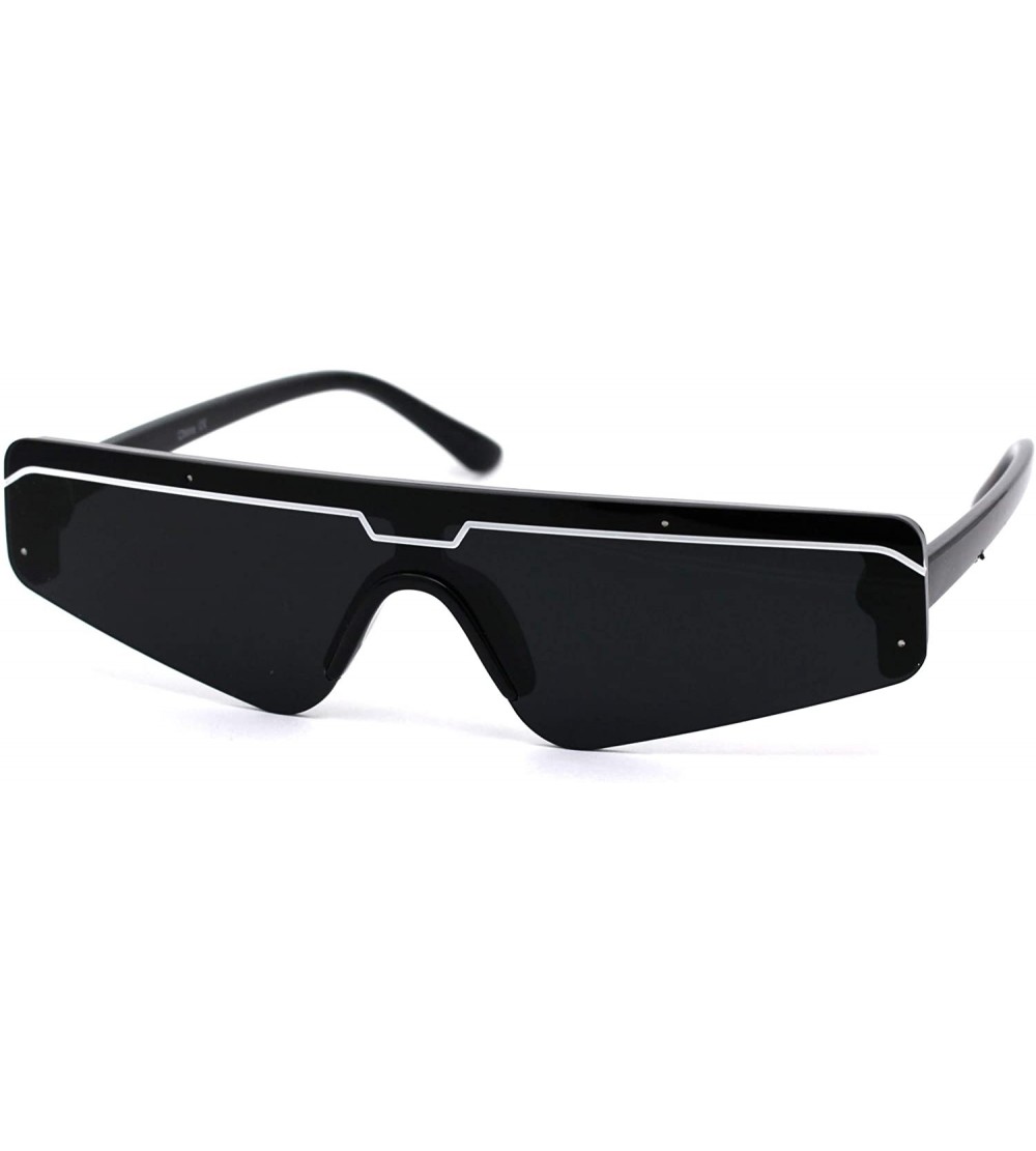 Shield Retro Futurism Flat Top Narrow Shield Plastic Sunglasses - Black White Black - C918X56K3L7 $22.97