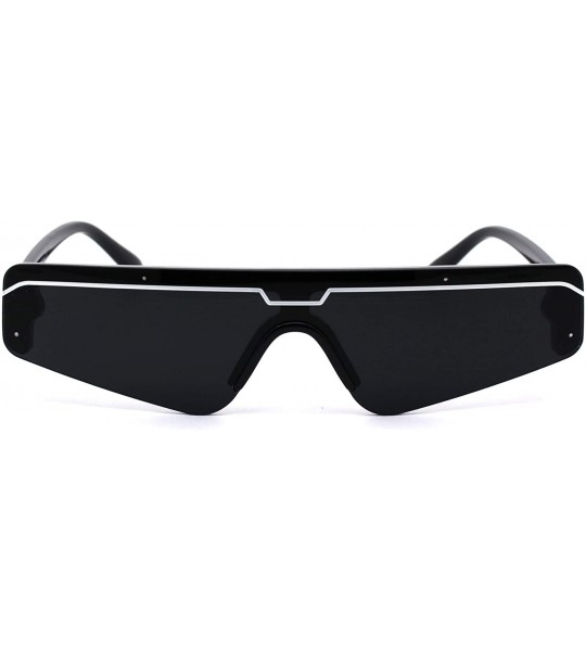 Shield Retro Futurism Flat Top Narrow Shield Plastic Sunglasses - Black White Black - C918X56K3L7 $22.97