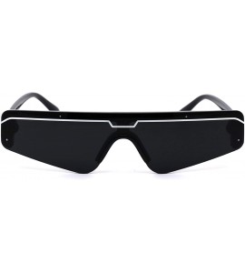 Shield Retro Futurism Flat Top Narrow Shield Plastic Sunglasses - Black White Black - C918X56K3L7 $22.97