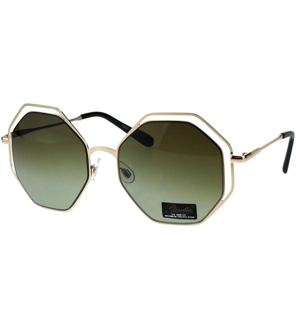 Rectangular Double Rim Octagonal Designer Fashion Mod Womens Luxury Sunglasses - Gold Green - CC18EGWAZLI $24.23
