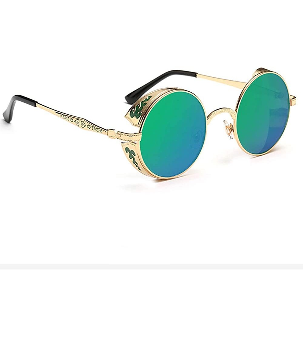 Square Steampunk Sunglasses - Retro Women Mens Round Punk Glasses UV400 - Gold Frame Green Lens - C7190EAX8LX $18.85