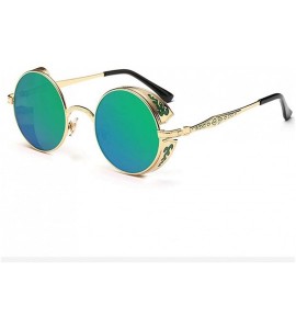 Square Steampunk Sunglasses - Retro Women Mens Round Punk Glasses UV400 - Gold Frame Green Lens - C7190EAX8LX $18.85