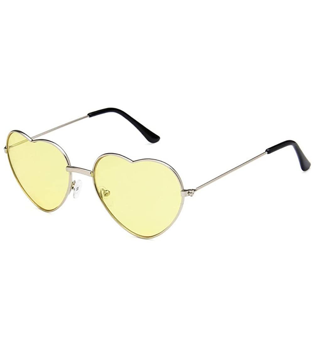 Rimless Women Cute Heart Shape Metal Frame Sunglasses with Case UV400 Protection - Silver Frame/Yellow Lens - CU18WQHHRO7 $38.15