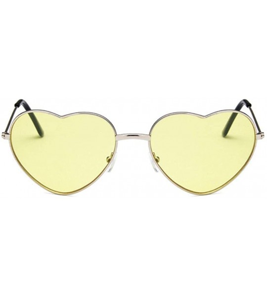 Rimless Women Cute Heart Shape Metal Frame Sunglasses with Case UV400 Protection - Silver Frame/Yellow Lens - CU18WQHHRO7 $38.15