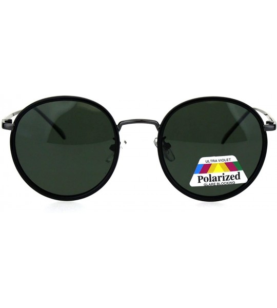 Round Polarized Lens Sunglasses Unisex Round Designer Vintage Style Shades - Black Gunmetal (Green) - CU18QDTGCOZ $23.59