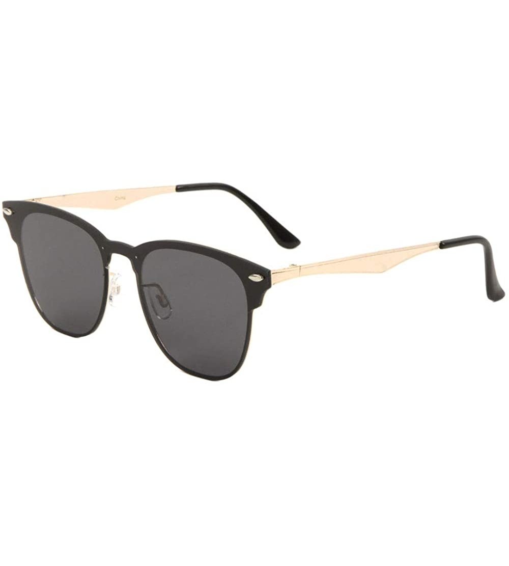 Rimless Rimless One Piece Lens Shield Cat Eye Stud Sunglasses - Black Gold - CY1909MKNK3 $26.93