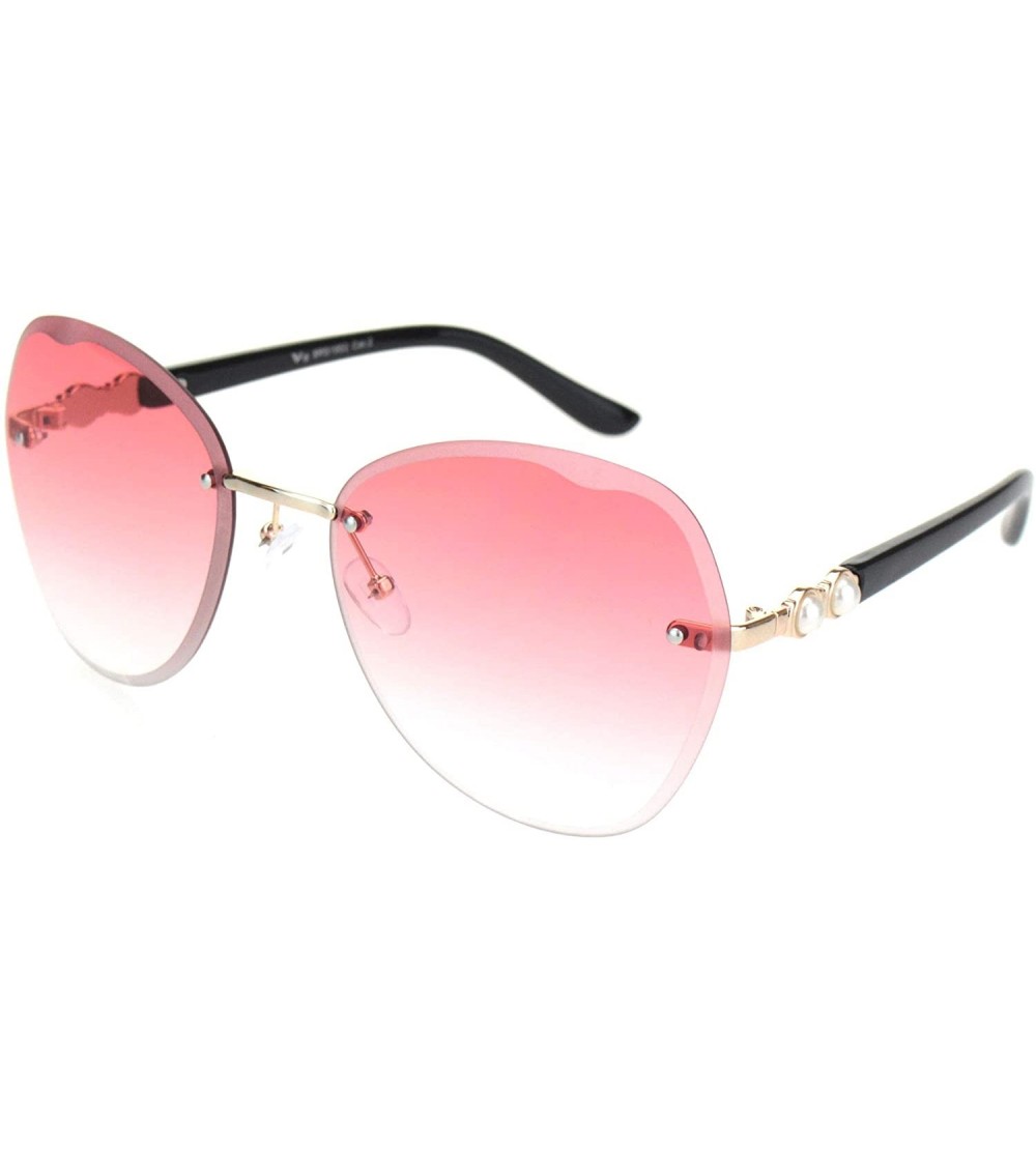 Rimless Womens Pearl Jewel Hinge Rimless Butterfly Sunglasses - Black Gold Red - CI18OQZOSZU $22.99