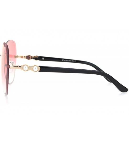 Rimless Womens Pearl Jewel Hinge Rimless Butterfly Sunglasses - Black Gold Red - CI18OQZOSZU $22.99