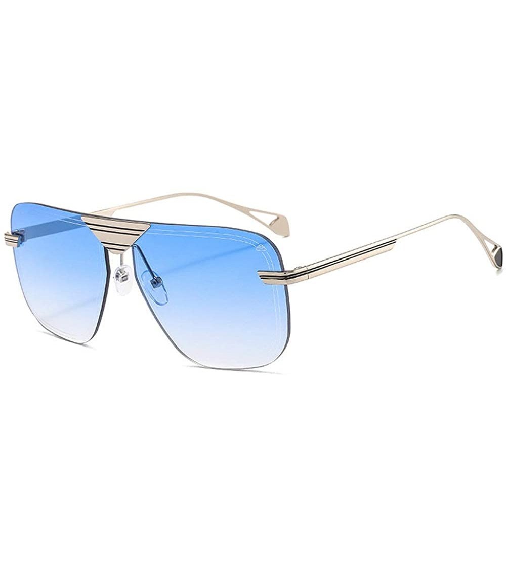 Rimless Vintage Square Metal Frame Sunglasses Men Women Fashion Luxury Rimless Sunglasses Shades Glasses UV400 - Blue - CN193...