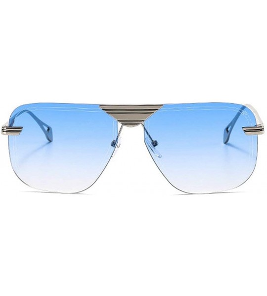 Rimless Vintage Square Metal Frame Sunglasses Men Women Fashion Luxury Rimless Sunglasses Shades Glasses UV400 - Blue - CN193...