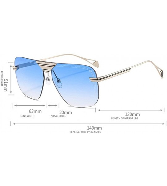 Rimless Vintage Square Metal Frame Sunglasses Men Women Fashion Luxury Rimless Sunglasses Shades Glasses UV400 - Blue - CN193...