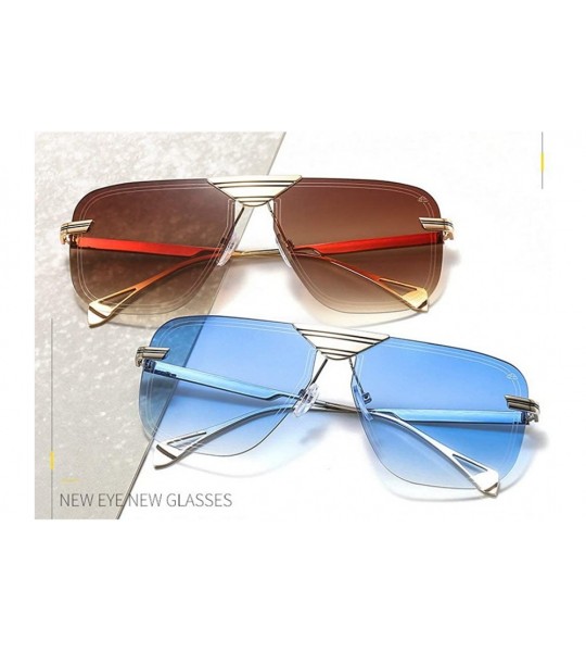 Rimless Vintage Square Metal Frame Sunglasses Men Women Fashion Luxury Rimless Sunglasses Shades Glasses UV400 - Blue - CN193...