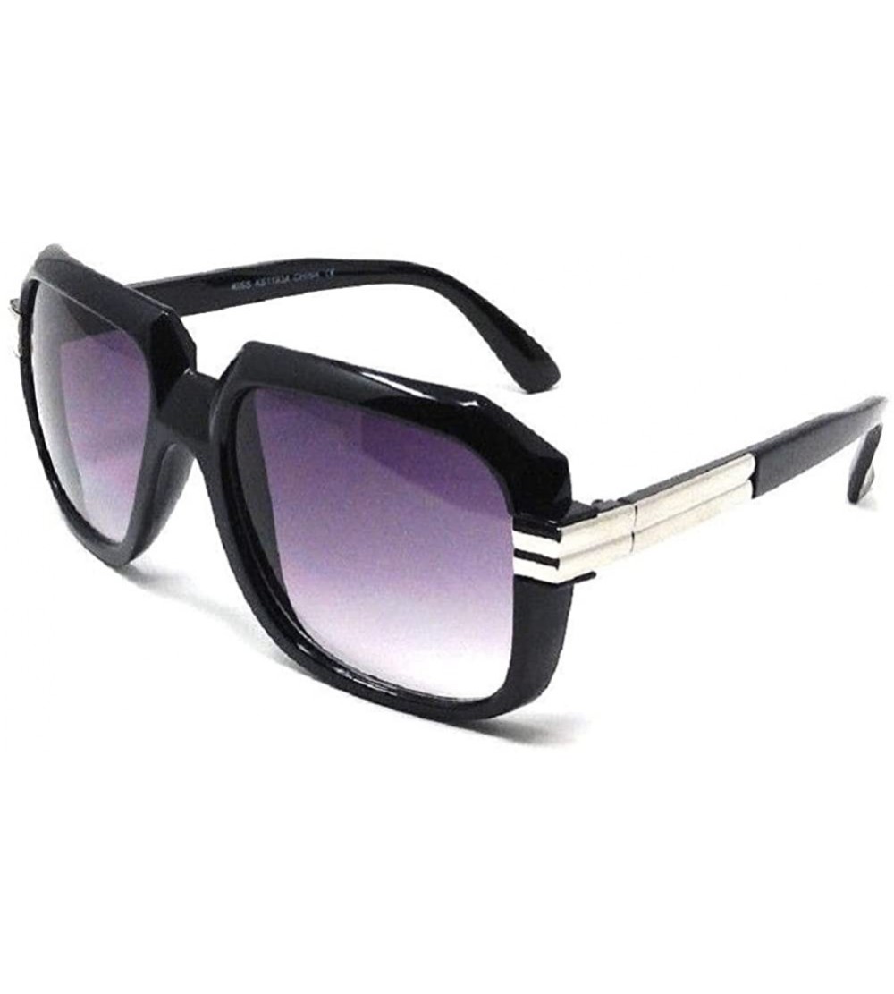 Square Gazelle Emcee Oversized Square Sunglasses - Black & Silver Frame - C818E34SW99 $22.59