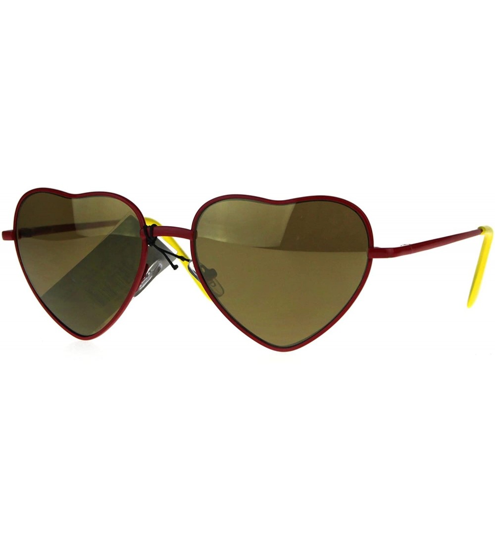 Round Womens Color Mirror Lens Heart Shape Metal Rim Sunglasses - Red Gold - CM18840ZMOK $18.54